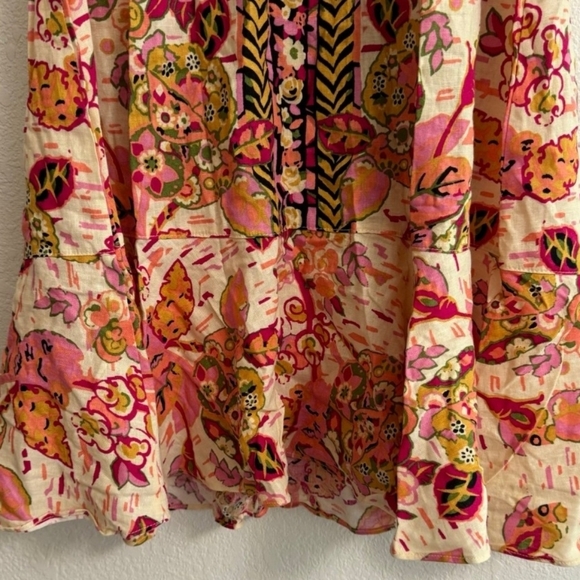 Free People Summer in Tulum Tunic Dress M Pink Combo Ruffle Tie Back - NWT - Picture 5 of 12